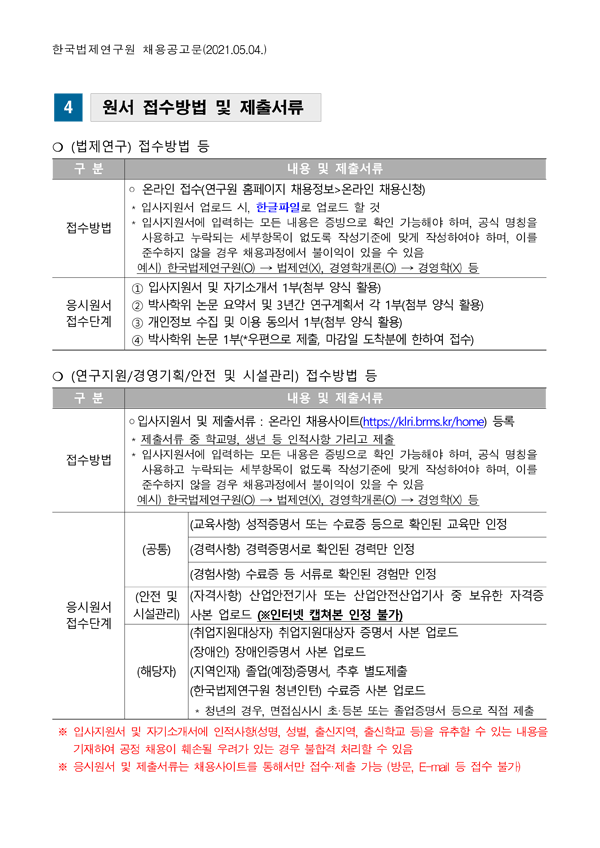 첨부파일 채용공고문(210504)-1.hwp 참고