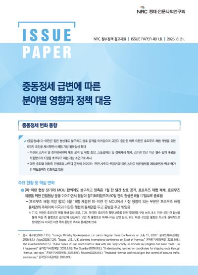 [NRC 정부정책 참고자료] 중동정세 급변에 따른 분야별 영향과 정책 대응 이슈페이퍼 제11호 대표이미지