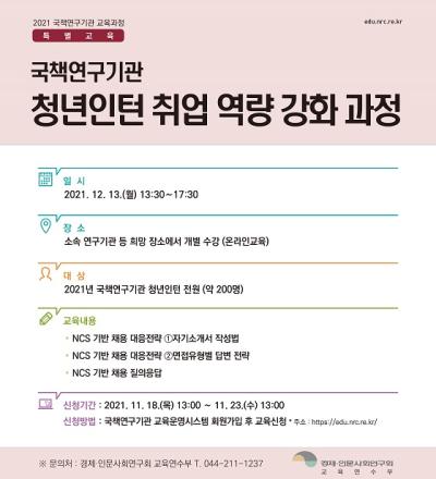 국책연구기관 청년인턴 취업 역량 강화 과정 대표 이미지