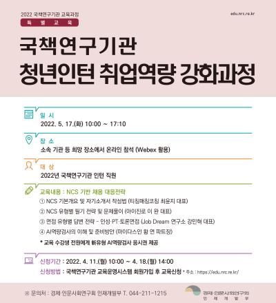 국책연구기관 청년인턴 취업역량 강화과정 대표이미지