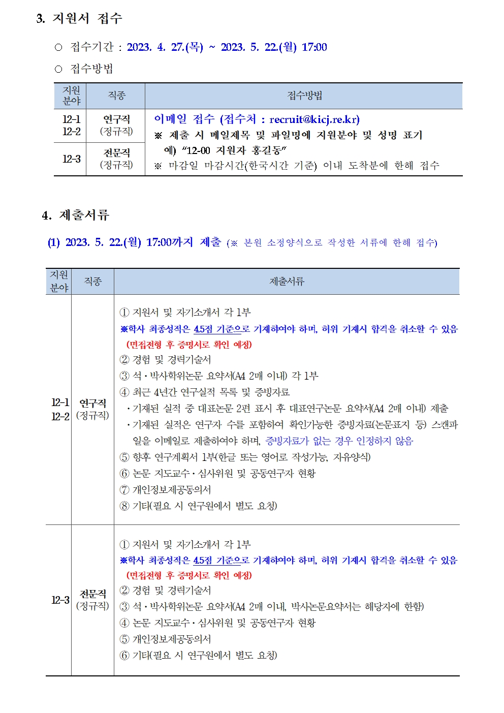 (2/4) [한국형사·법무정책연구원] 제12차 채용공고 [연구직, 전문직] 공고문 - 자세한 내용은 하단 참조